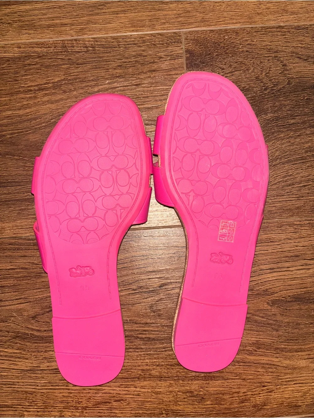 Coach Hot Pink Leather Slide Sandals with Signature Canvas Footbed